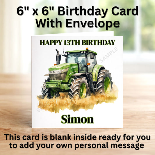 Green Farm Tractor Personalised Birthday Card