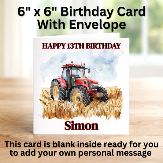 Red Farm Tractor Personalised Birthday Card