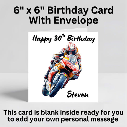 Racing Motorbike Personalised Birthday Card