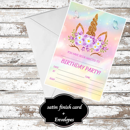 10 Unicorn Birthday Party Invitations With Envelopes