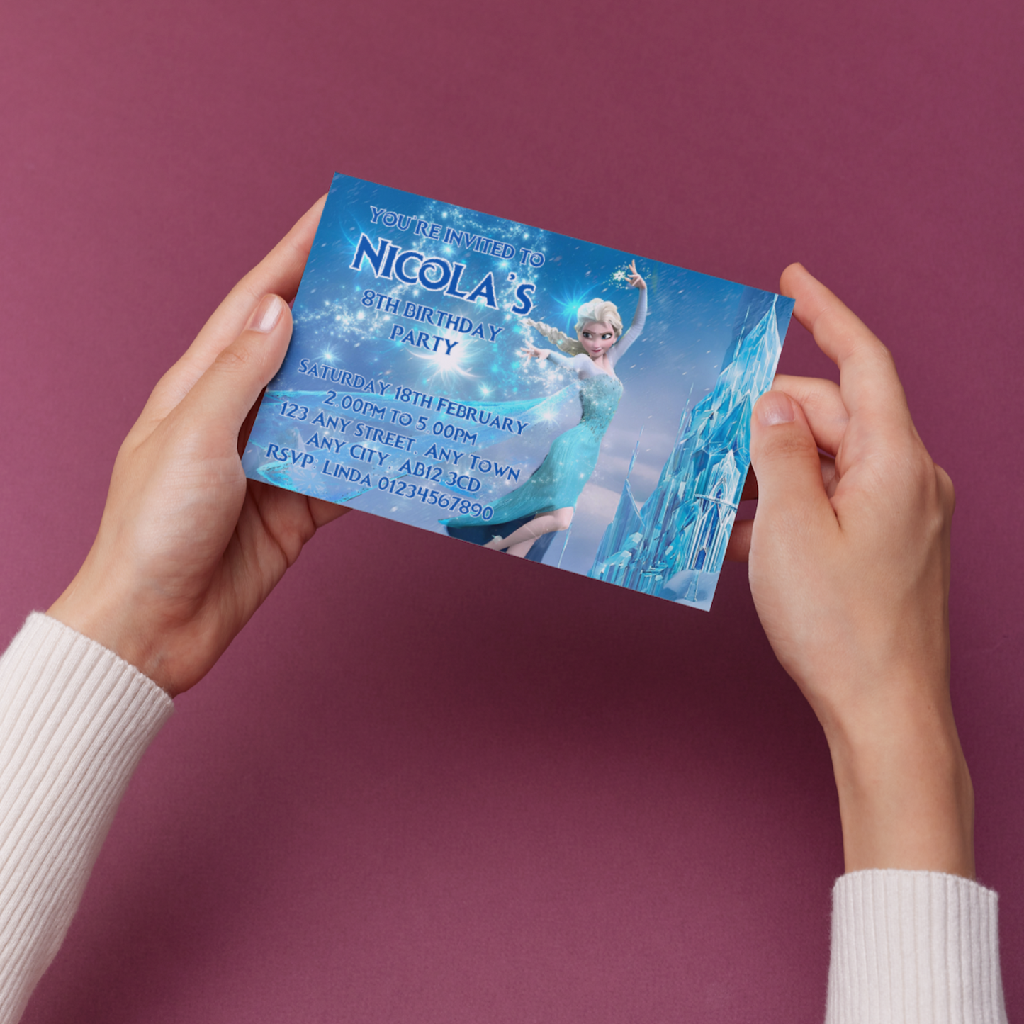 10 Personalised Elsa Frozen Party Invitations With Envelopes