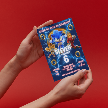 10 Personalised Sonic Hedgehog Party Invitations With Envelopes
