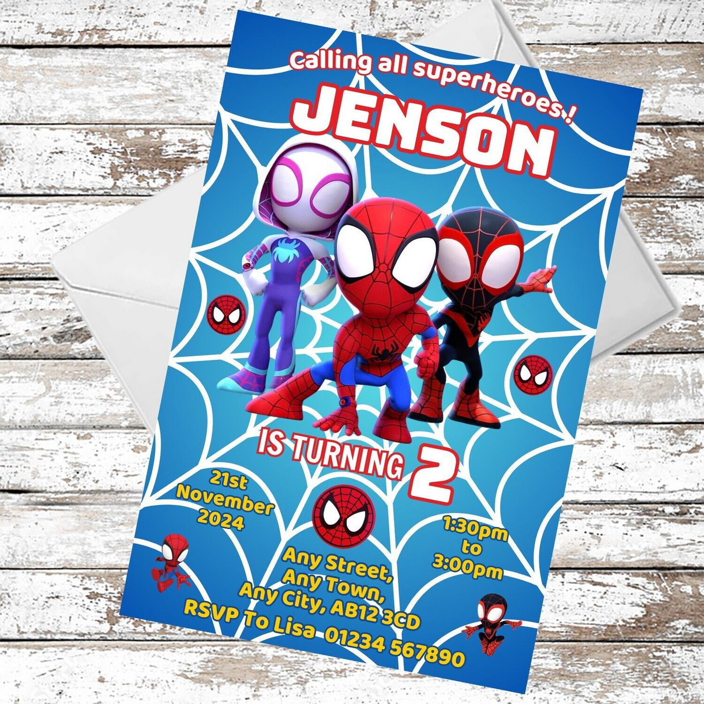 10 Personalised Spidey Spiderman Party Invitations With Envelopes