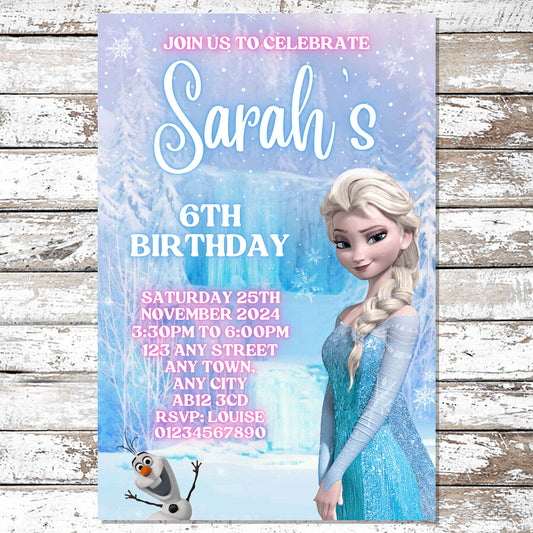 10 Personalised Elsa Frozen Party Invitations With Envelopes