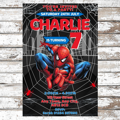 10 Personalised Spiderman In Web Party Invitations With Envelopes