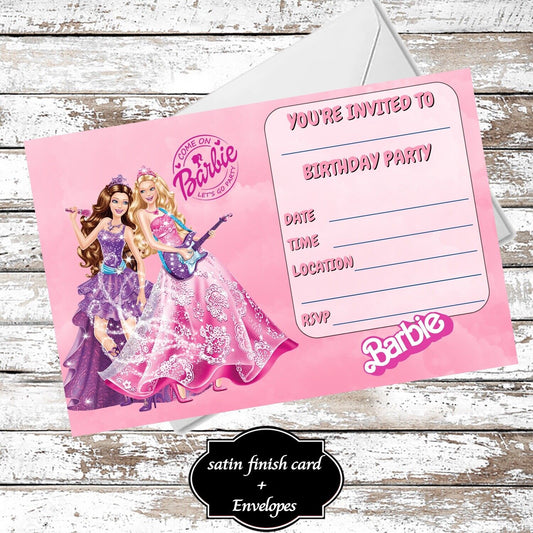 10 Barbie Girl Birthday Party Invitations With Envelopes