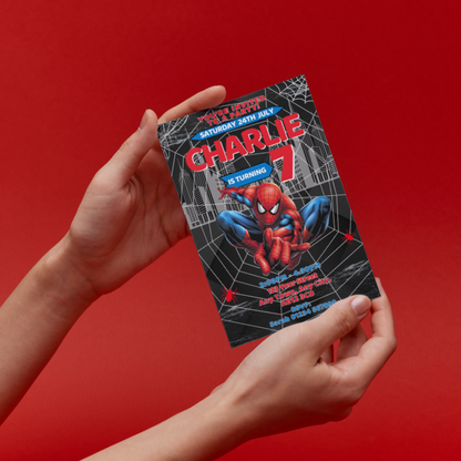10 Personalised Spiderman In Web Party Invitations With Envelopes