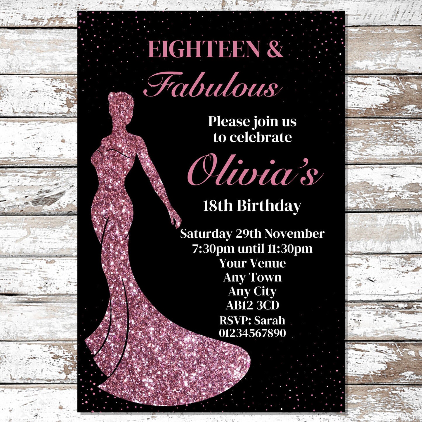 10 Personalised Pink Dress Any Age Party Invitations With Envelopes