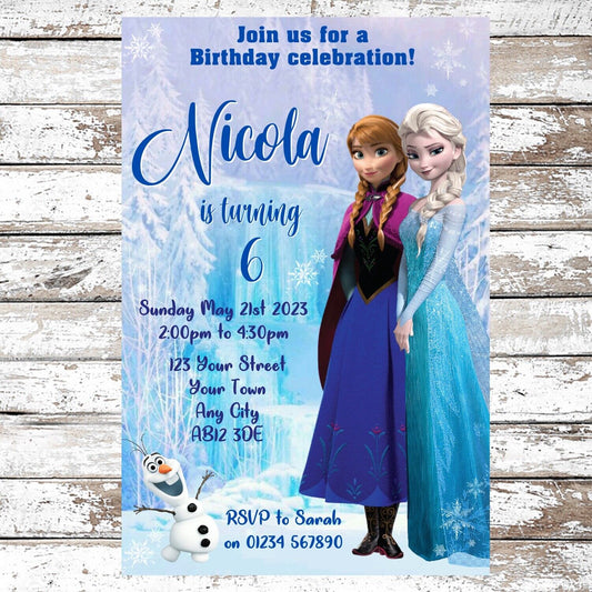10 Personalised Anna Elsa Frozen Party Invitations With Envelopes