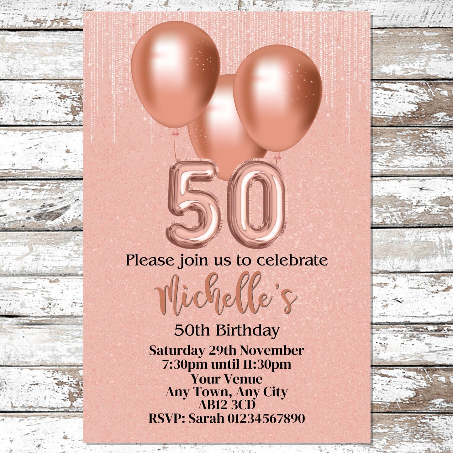 10 Personalised Rose Gold Balloons Any Age Party Invitations With Envelopes