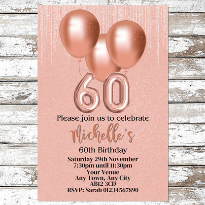 10 Personalised Rose Gold Balloons Any Age Party Invitations With Envelopes