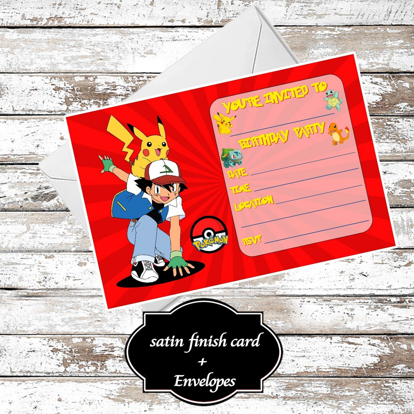 10 Pokemon Birthday Party Invitations With Envelopes