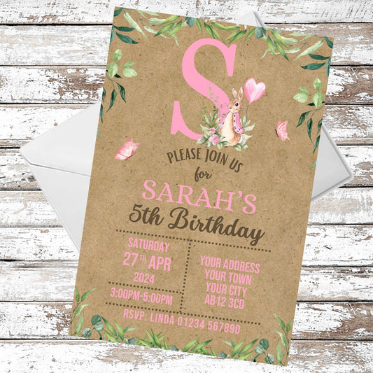 10 Personalised Peter Rabbit Girl Party Invitations With Envelopes
