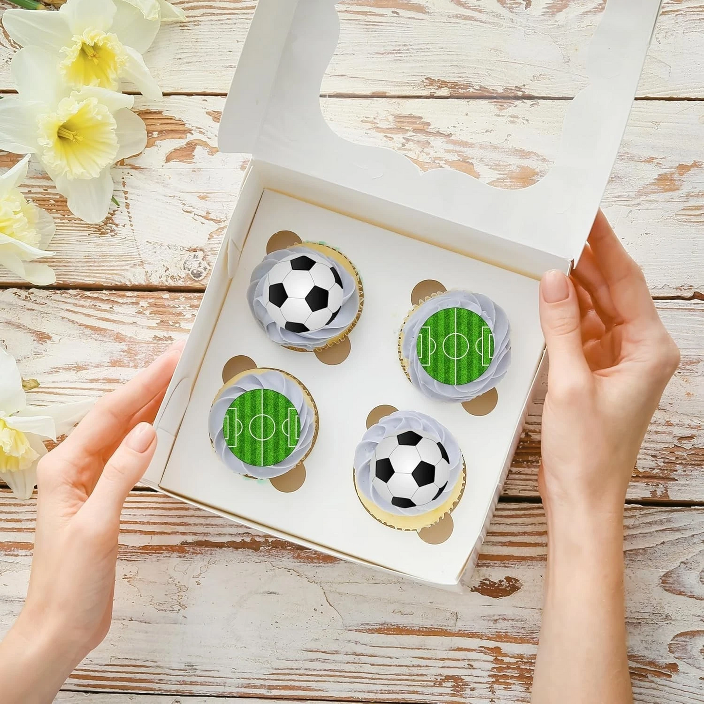 Football & Pitch Pre-Cut Edible Wafer Cupcake Toppers Pack Of 24