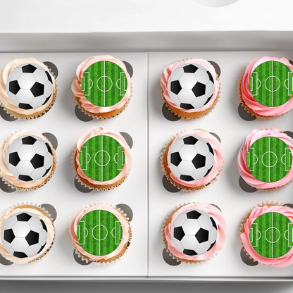 Football & Pitch Pre-Cut Edible Wafer Cupcake Toppers Pack Of 24
