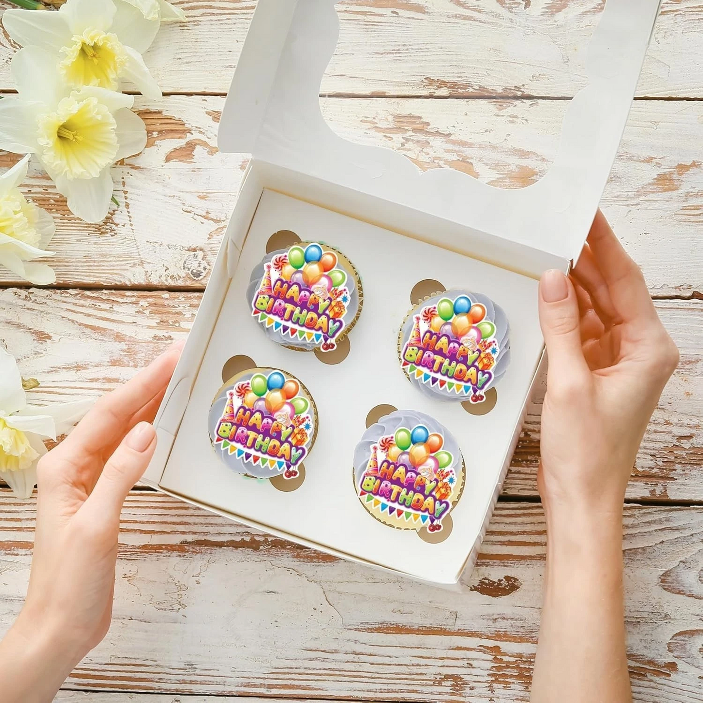 Happy Birthday Balloon Pre-Cut Edible Wafer Cupcake Toppers Pack Of 18