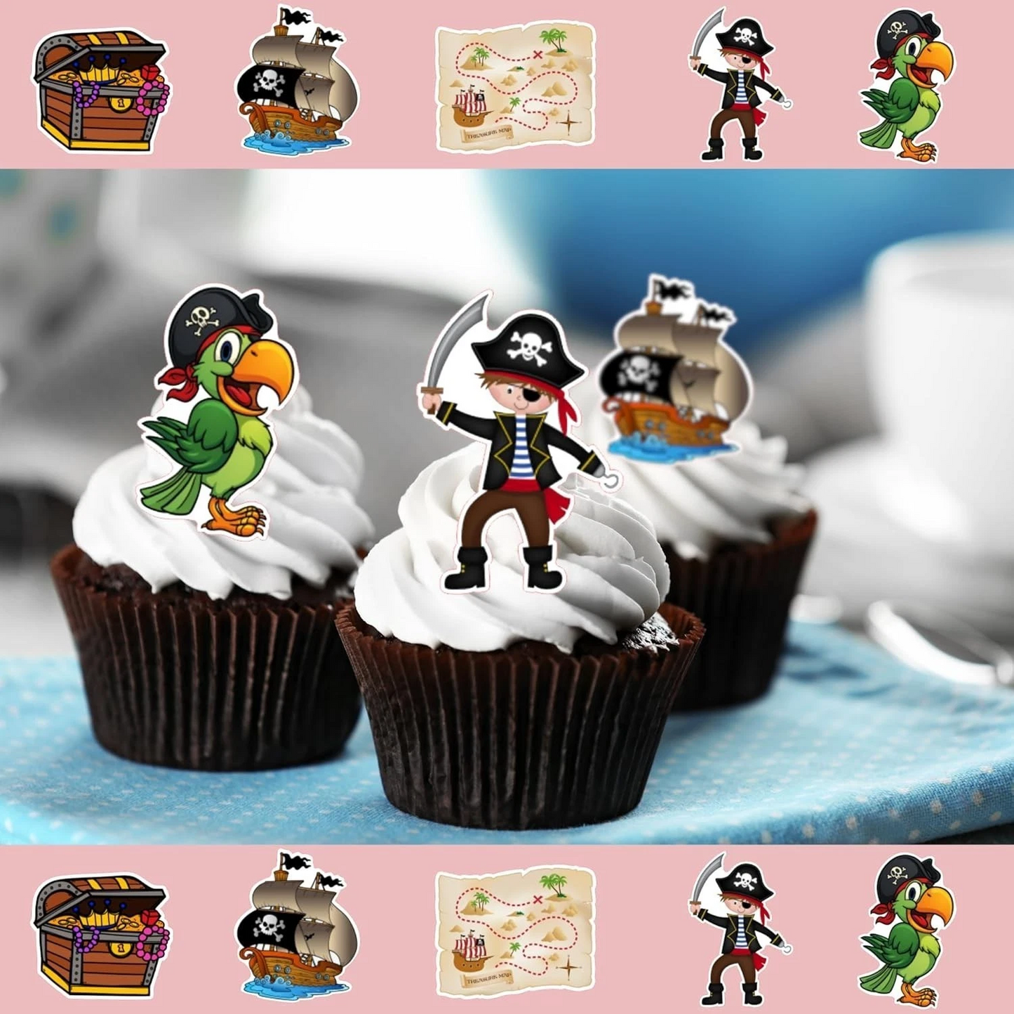 Pirate Pre-Cut Edible Wafer Cupcake Toppers Pack Of 22