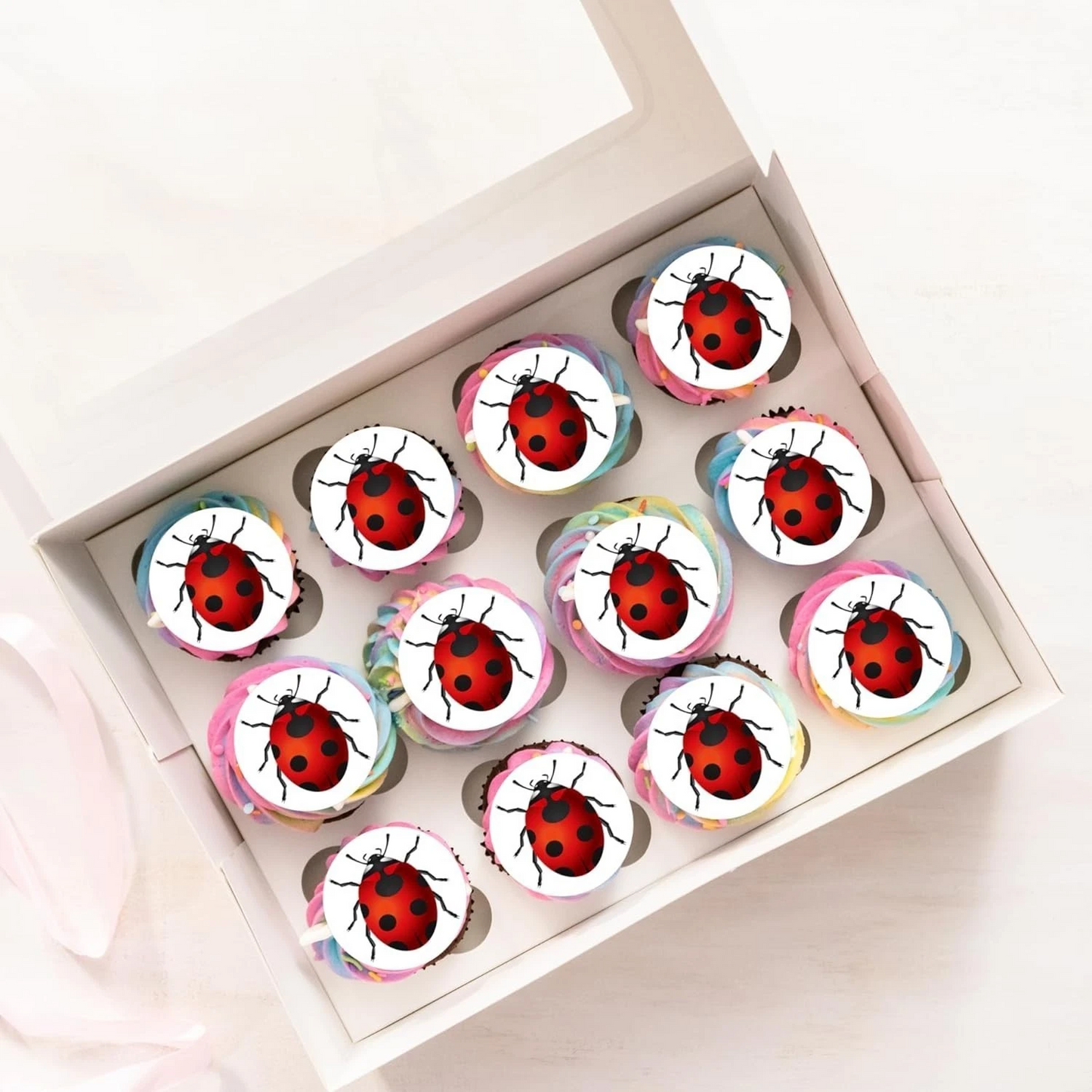 Ladybird Pre-Cut Edible Wafer Cupcake Toppers Pack Of 22