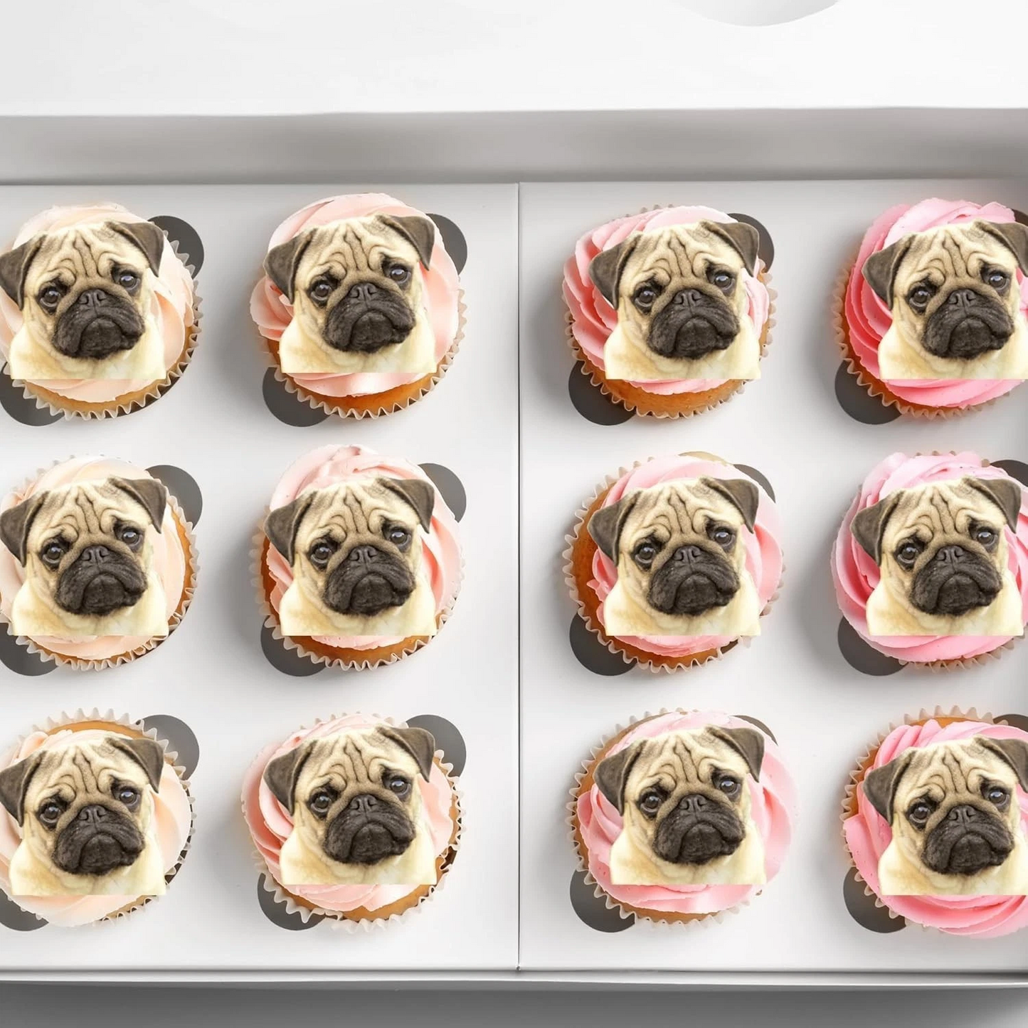 Pug Dog Face Pre-Cut Edible Wafer Cupcake Toppers Pack Of 18