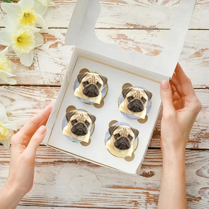 Pug Dog Face Pre-Cut Edible Wafer Cupcake Toppers Pack Of 18