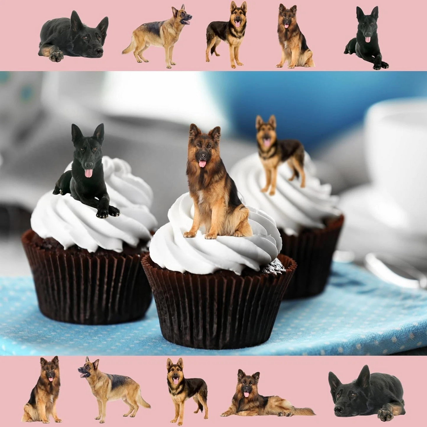 German Shepherd Dog Pre-Cut Edible Wafer Cupcake Toppers Pack Of 20