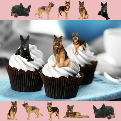 German Shepherd Dog Pre-Cut Edible Wafer Cupcake Toppers Pack Of 20