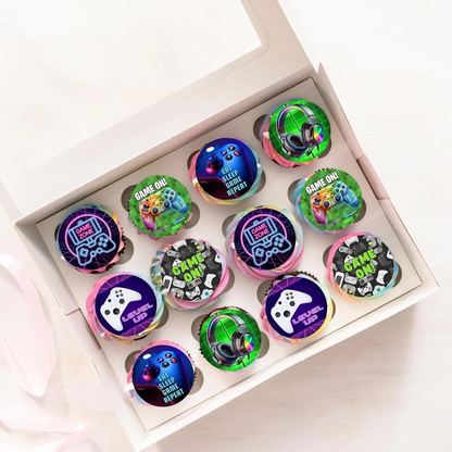 Game On Gamer Pre-Cut Edible Wafer Cupcake Toppers Pack Of 24