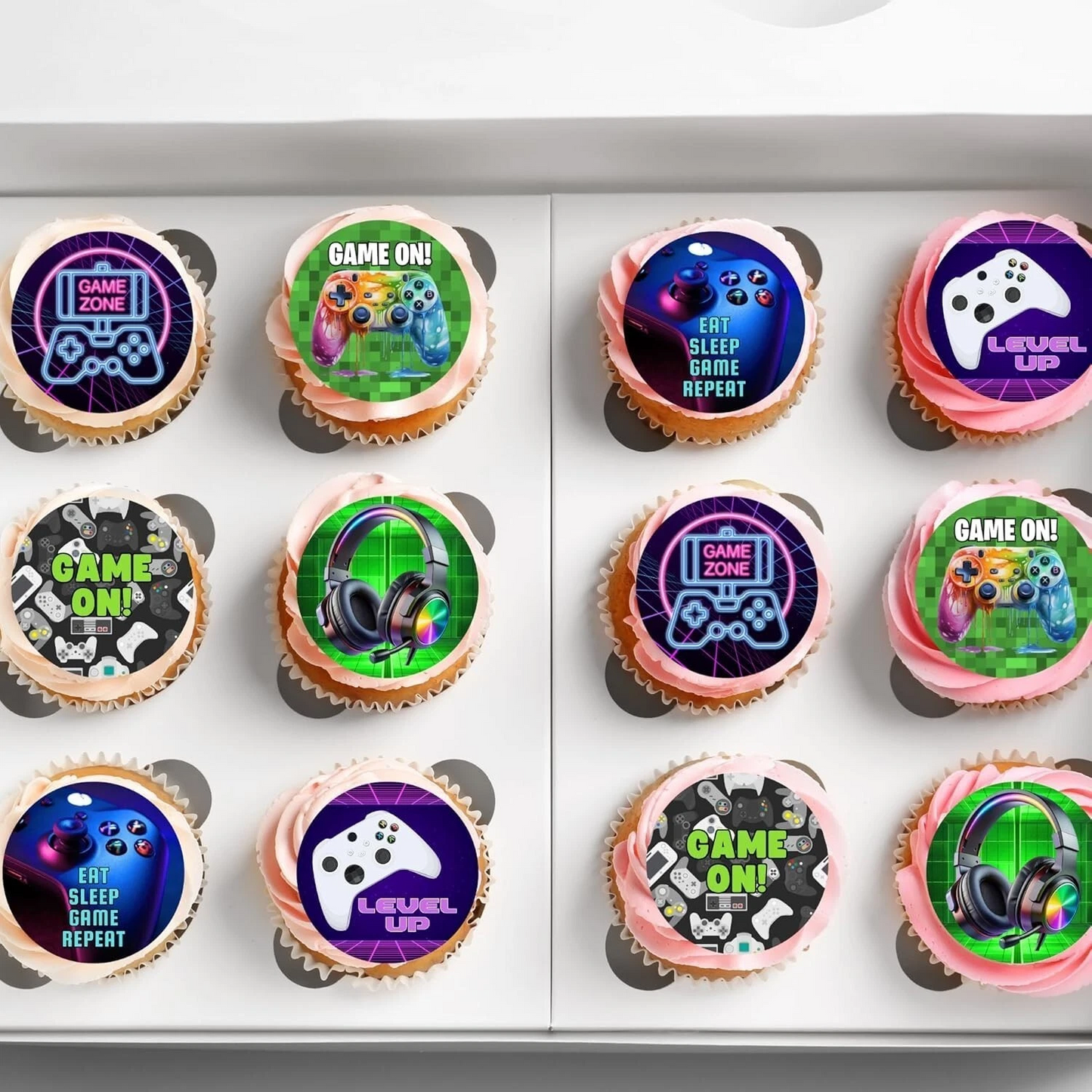 Game On Gamer Pre-Cut Edible Wafer Cupcake Toppers Pack Of 24