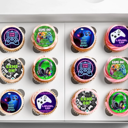 Game On Gamer Pre-Cut Edible Wafer Cupcake Toppers Pack Of 24