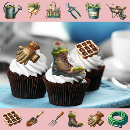 Garden Tools Pre-Cut Edible Wafer Cupcake Toppers Pack Of 24