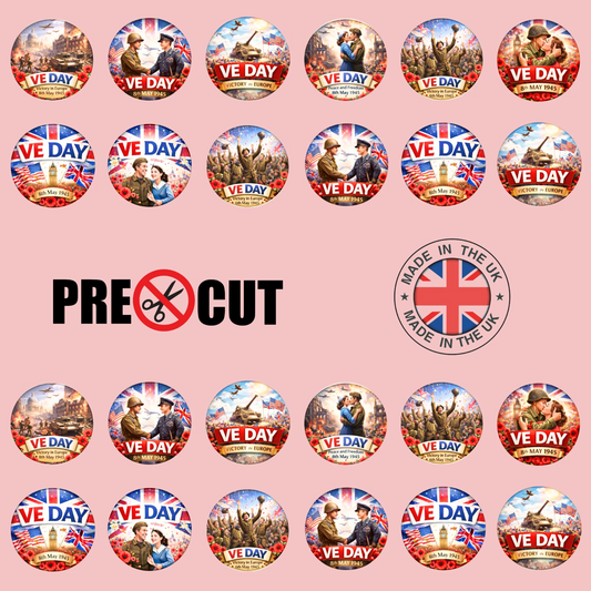 VE Day Celebration Pre-Cut Edible Wafer Cupcake Toppers Pack Of 24