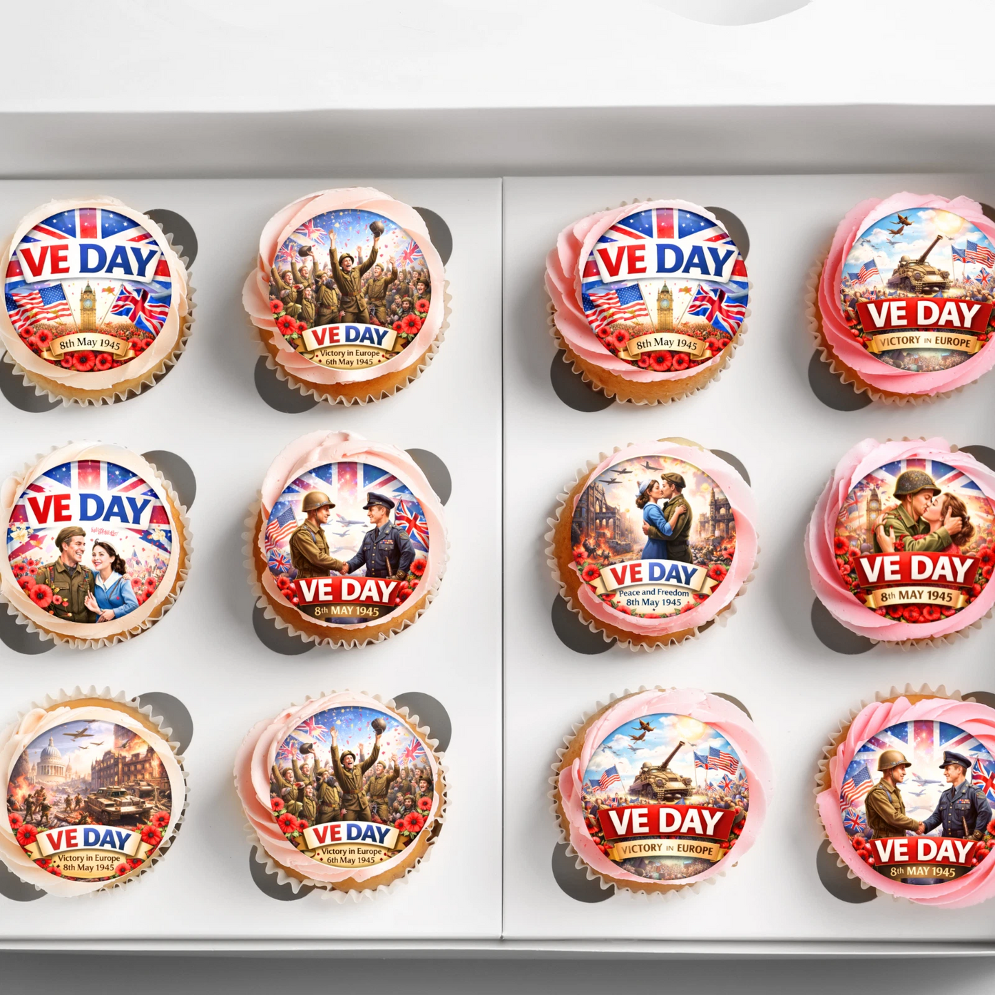 VE Day Celebration Pre-Cut Edible Wafer Cupcake Toppers Pack Of 24