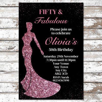 10 Personalised Pink Dress Any Age Party Invitations With Envelopes