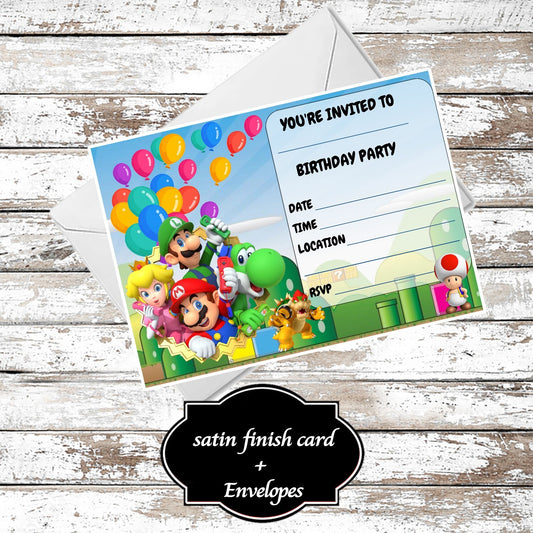 10 Super Mario Birthday Party Invitations With Envelopes