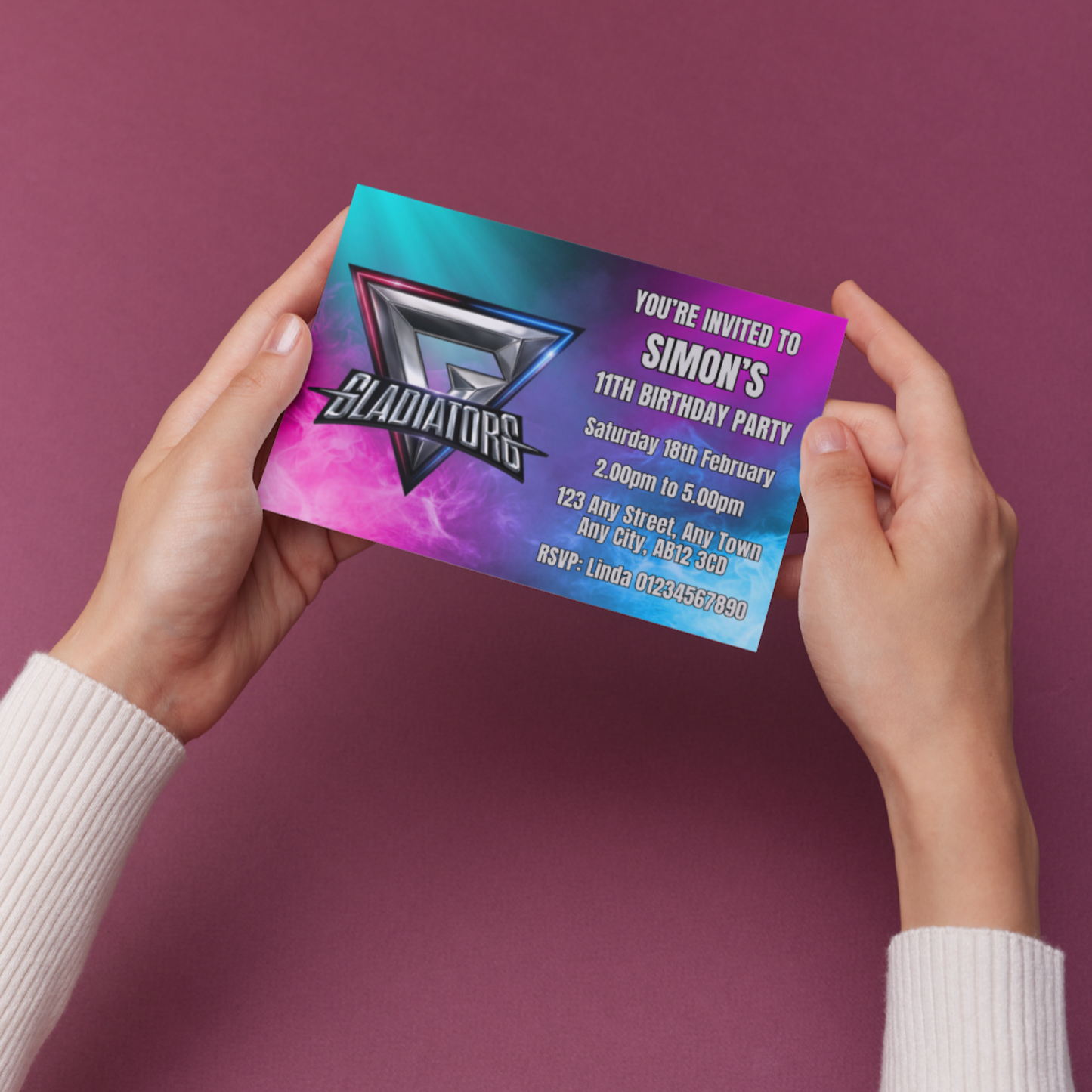 10 Personalised Gladiators Party Invitations With Envelopes