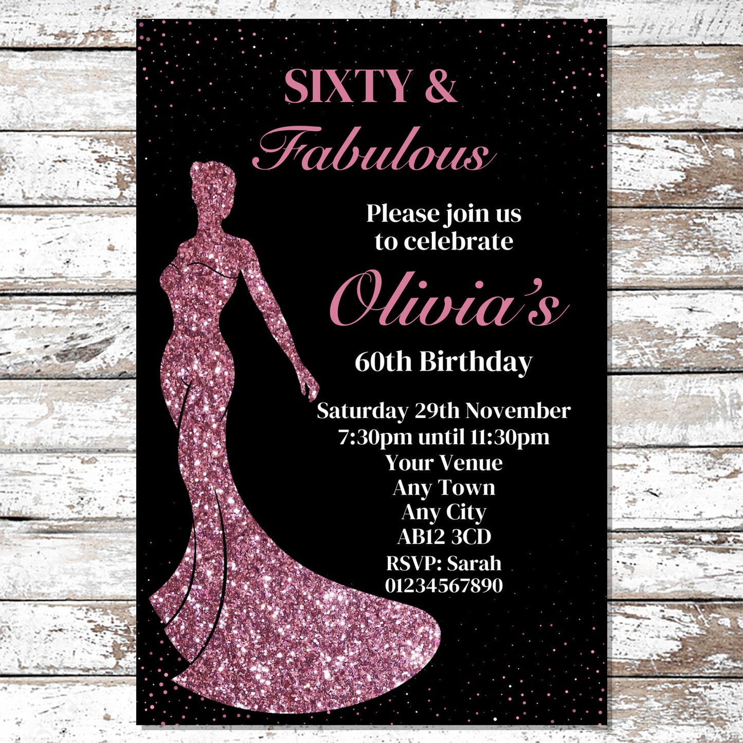10 Personalised Pink Dress Any Age Party Invitations With Envelopes