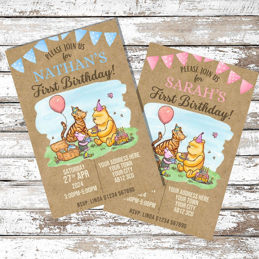 10 Personalised Winnie The Pooh Boy Or Girl Party Invitations With Envelopes