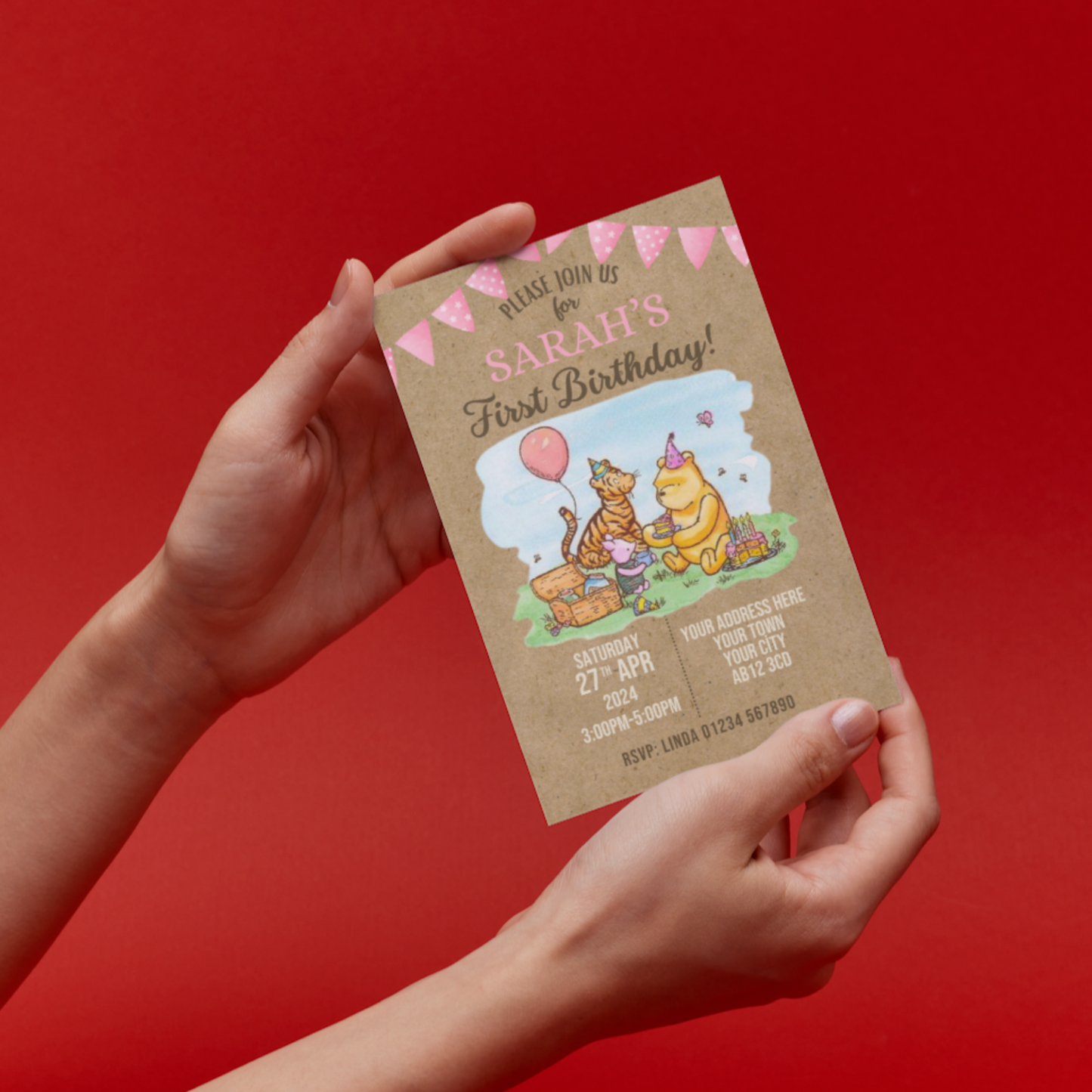 10 Personalised Winnie The Pooh Boy Or Girl Party Invitations With Envelopes