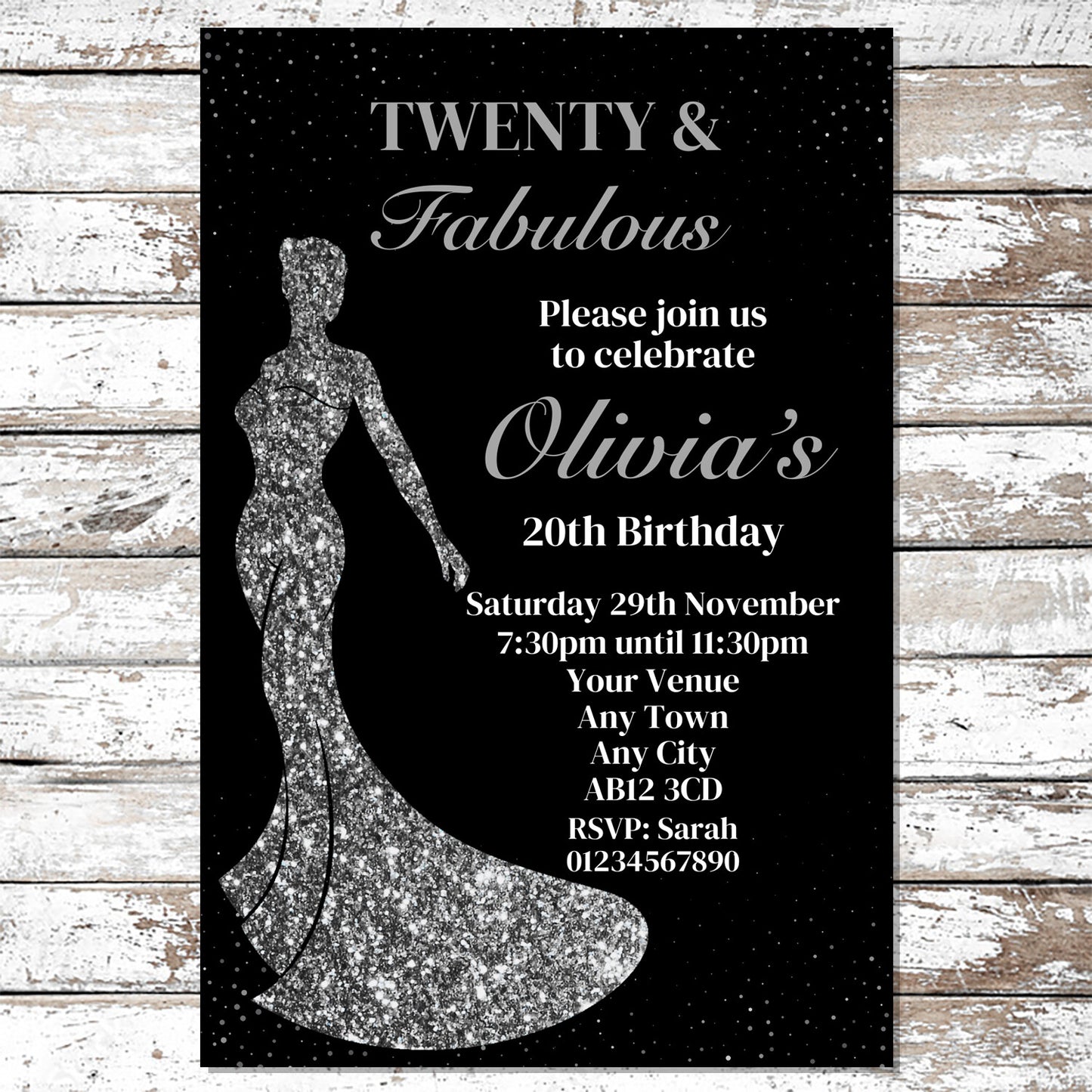 10 Personalised Silver Dress Any Age Party Invitations With Envelopes