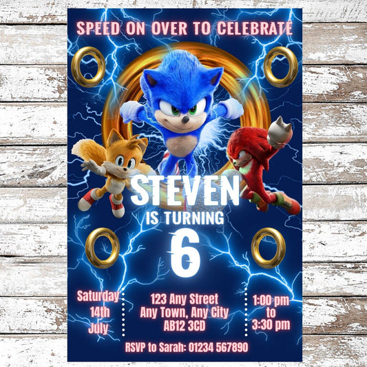 10 Personalised Sonic Hedgehog Party Invitations With Envelopes