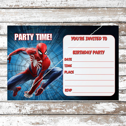 10 Spiderman Birthday Party Invitations With Envelopes
