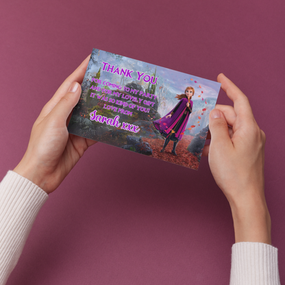 10 Personalised Frozen Anna Thank You Cards With Envelopes