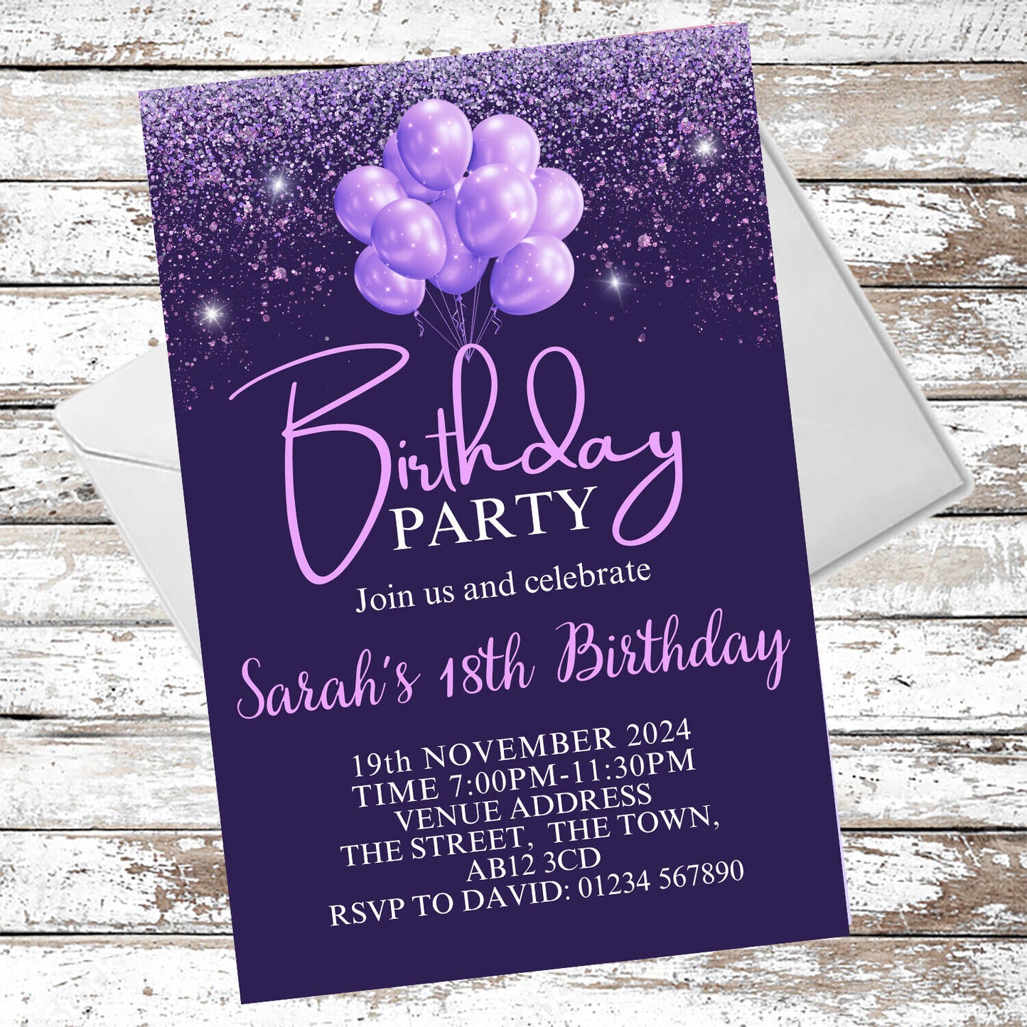 10 Personalised Lilac Purple Party Any Age Invitations With Envelopes