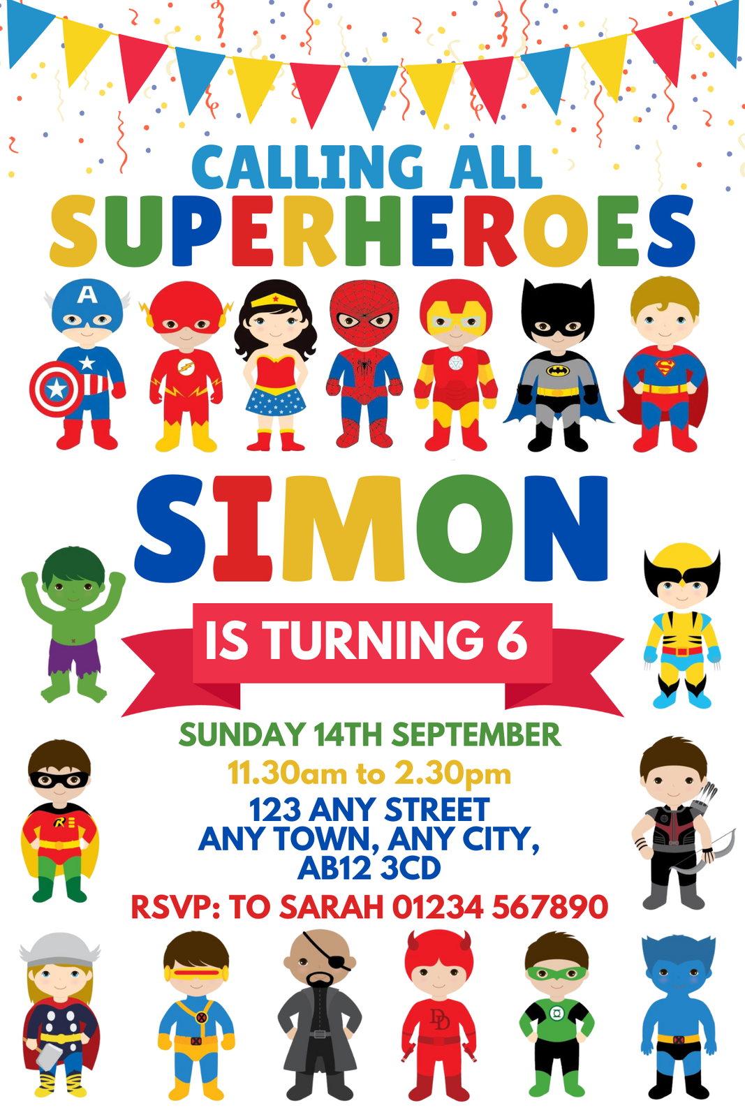 10 Personalised Cute Superhero Party Invitations With Envelopes