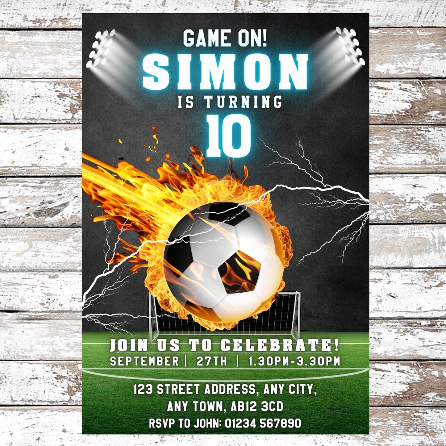 10 Personalised Football Party Invitations With Envelopes