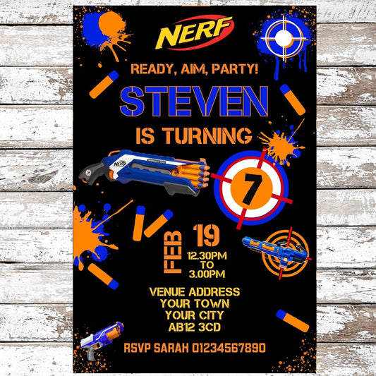 10 Personalised Nerf Party Invitations With Envelopes