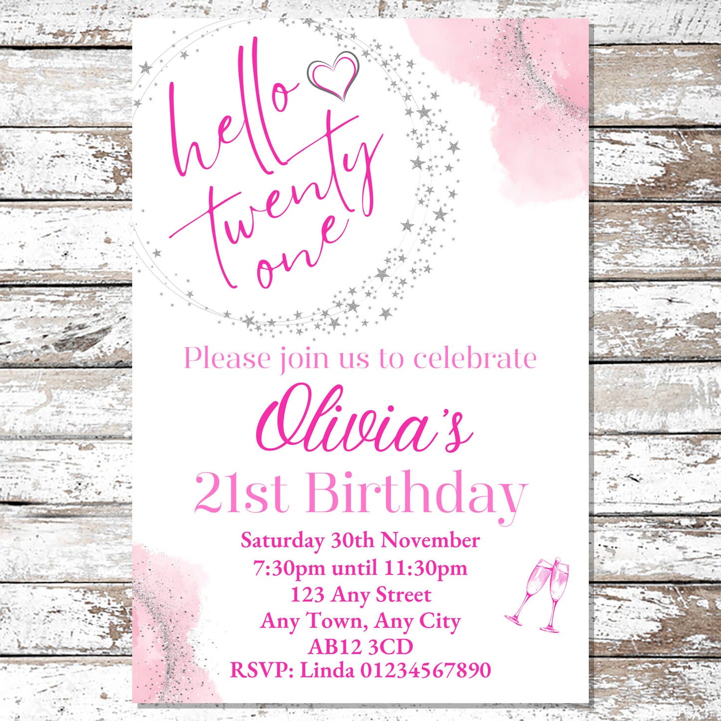 10 Personalised Pink Any Age Party Invitations With Envelopes