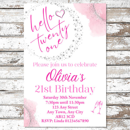 10 Personalised Pink Any Age Party Invitations With Envelopes