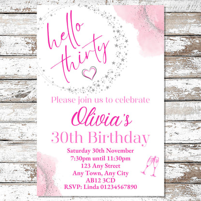 10 Personalised Pink Any Age Party Invitations With Envelopes