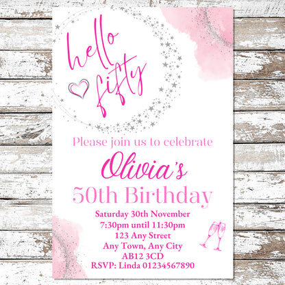 10 Personalised Pink Any Age Party Invitations With Envelopes